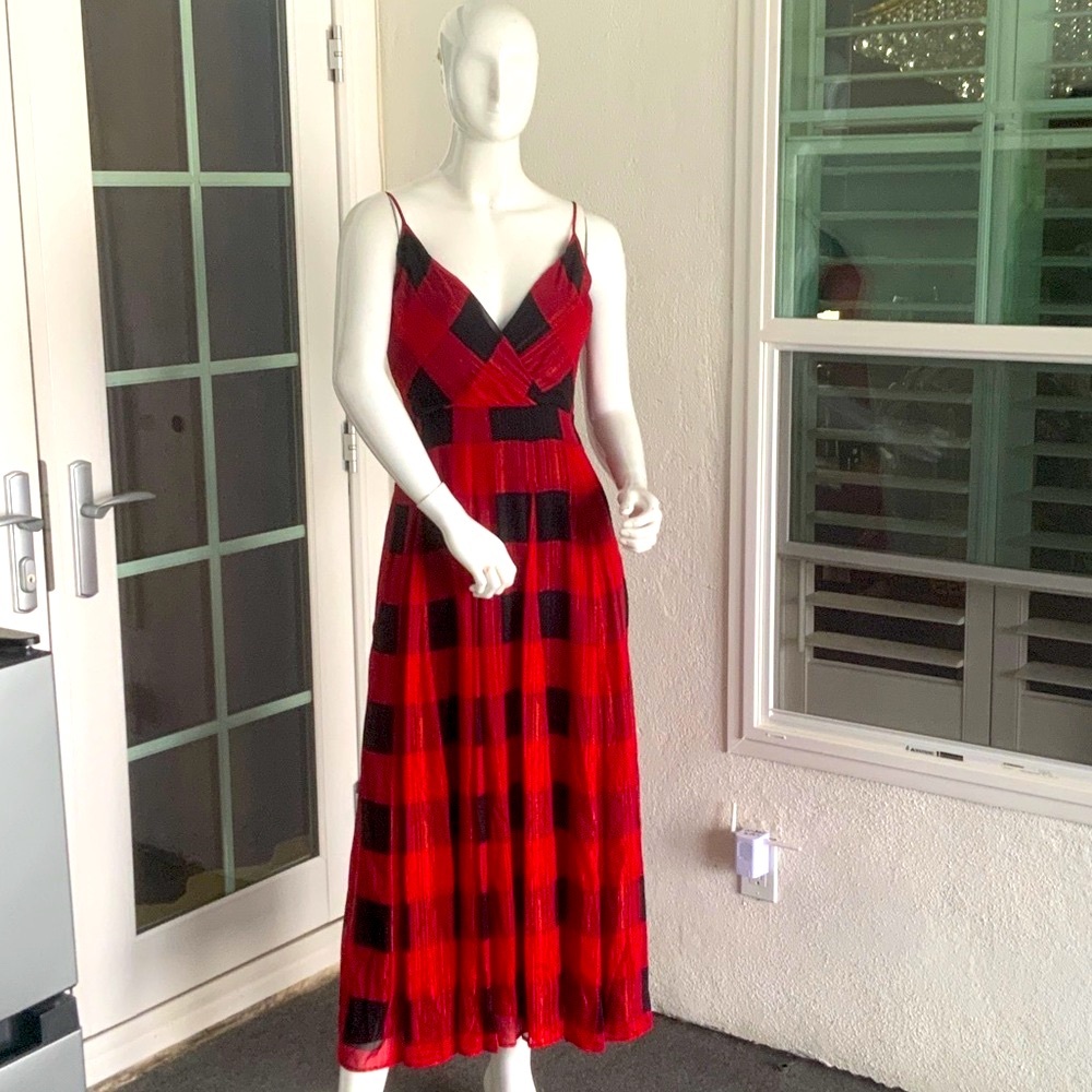 INC International Concepts Red and Black Checkered Maxi Dress